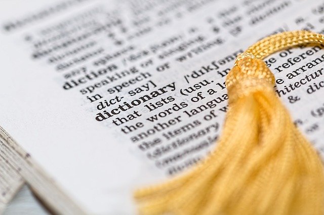 Close-up of an entry in an English dictionary.