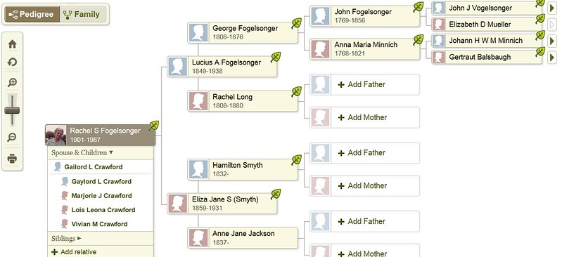 A screenshot of a pedigree being assembled in a genealogy computer program.