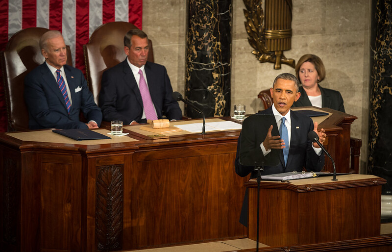 U.S. President Barack Obama delivering the State of the Union speech in 2015.